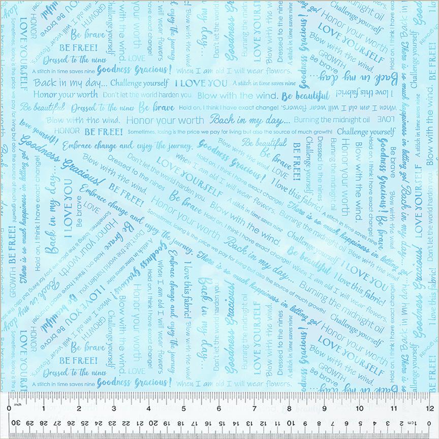 Windham Fabrics - Goodness Gracious - Collaged Phrases - Pale Blue