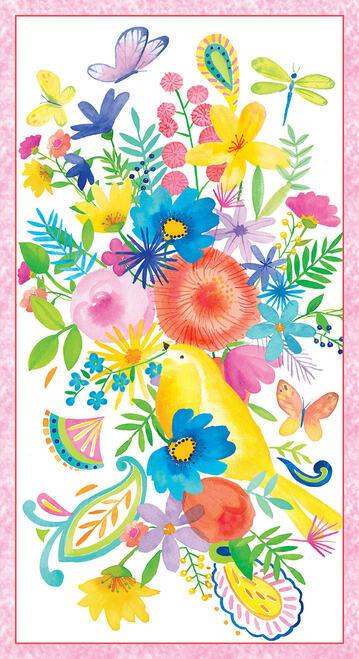 Bloom Bouquet Panel Flowers with Birds 24 in