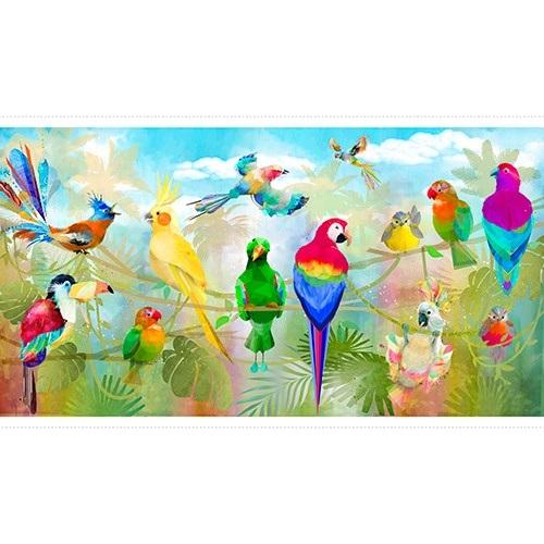 Tropical Birds- Bird on a Vine Panel 43"x23"