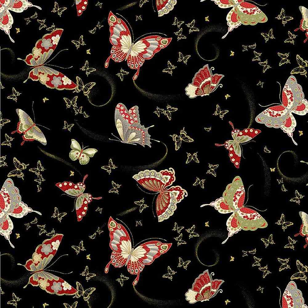 Kyoto Garden- Metallic Butterflies Black