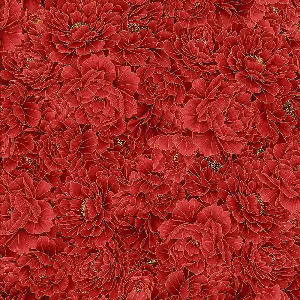 Kyoto Garden- Packed Metallic Floral Red