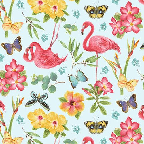 Pink Paradise- Tossed Flamingos and Flowers