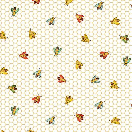 Poppy Days- Bees On Honeycomb- White