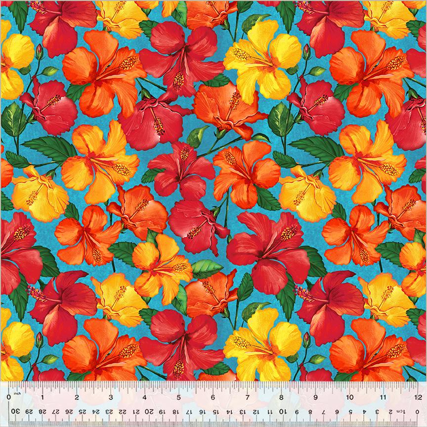 Windham Fabrics - Tropical Paradise - Hibiscus- Cyan